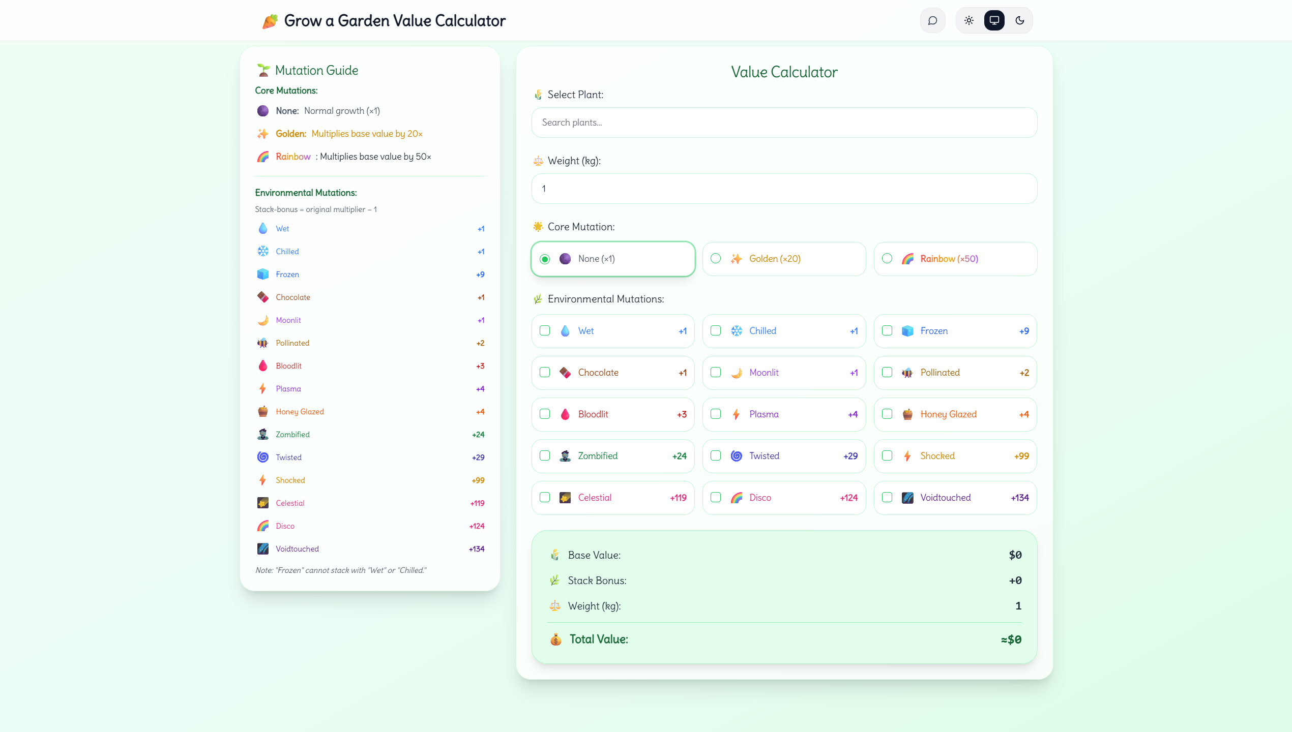 Grow a Garden Value Calculator